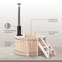 Wood Fired 4-Person to 5-Person 0-Jet Hot Tub and Ice Bath with Internal Stove Pine — Lifestyle