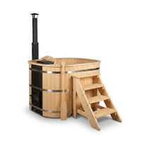 Wood Fired 4-Person to 5-Person 0-Jet Hot Tub and Ice Bath with Internal Stove Pine — Studio Shot