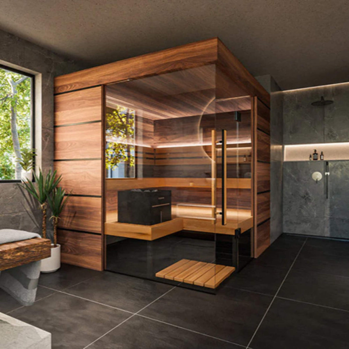 ThermaSol Astra 4-Person Indoor Semi Panoramic Glass Sauna Cabin